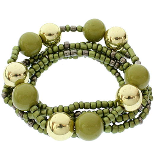 Green Multi Line Beaded Stretch Bracelet Set