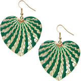 Green Filigree Dangle Heart Earrings