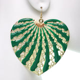 Green Filigree Dangle Heart Earrings
