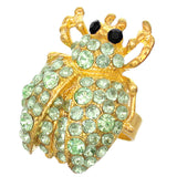 Green Studded Rhinestone Ladybug Adjustable Ring