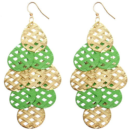Green Woven Teardrop Dangle Earrings