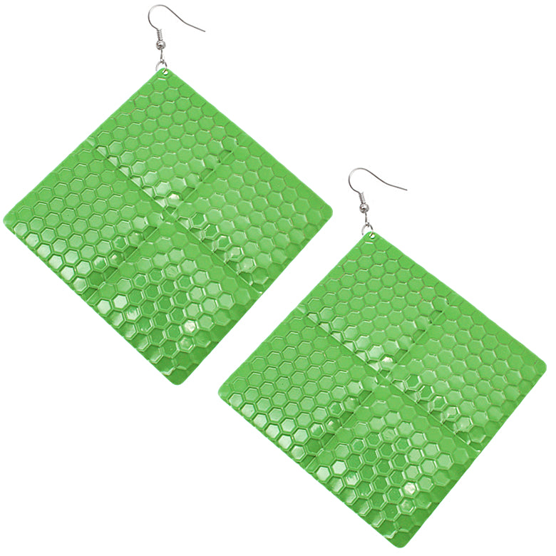 Green Oversized Hammered Honeycomb Pyramid Earrings