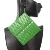 Green Oversized Hammered Honeycomb Pyramid Earrings