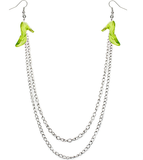 Green Double Chain High Heel Necklace Earrings