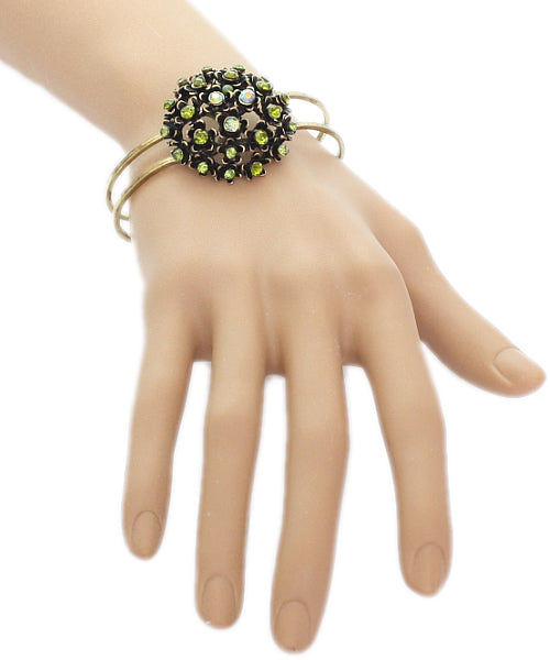 Green Iridescent Flower Bouquet Hinged Bracelet