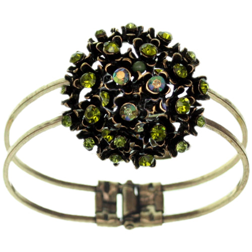 Green Iridescent Flower Bouquet Hinged Bracelet