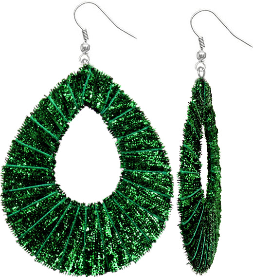 Green Glitter Fabric Teardrop Earrings