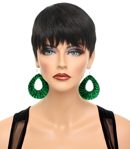 Green Glitter Fabric Teardrop Earrings