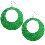 Green Big Wooden Glitter Hoop Earrings