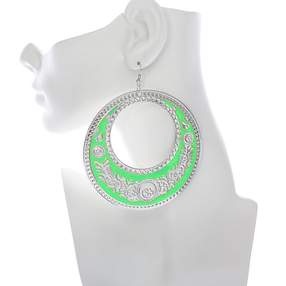 Green Large Texture Design Hoop Earrings