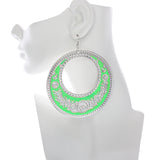 Green Large Texture Design Hoop Earrings