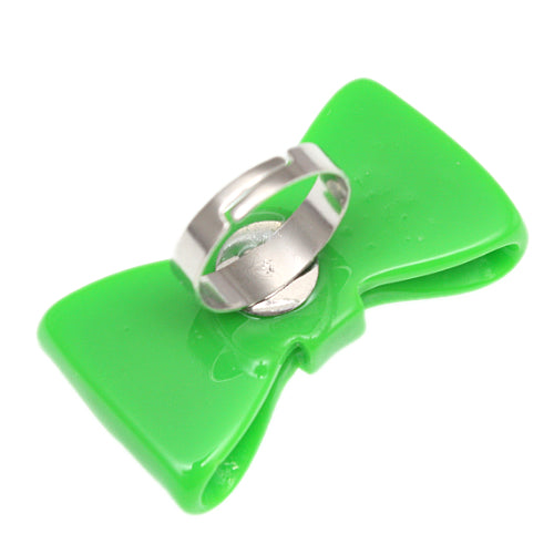 Green Large Glossy Bow Adjustable Ring