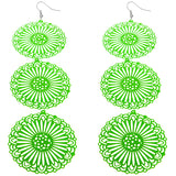 Green Long Triple Sunburst Dangle Earrings