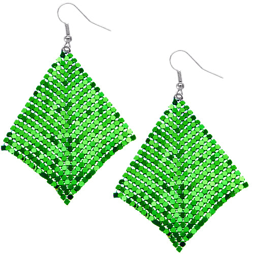 Green Mesh Glitter Dangle Earrings