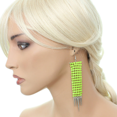 Green Mesh Spike Dangle Earrings