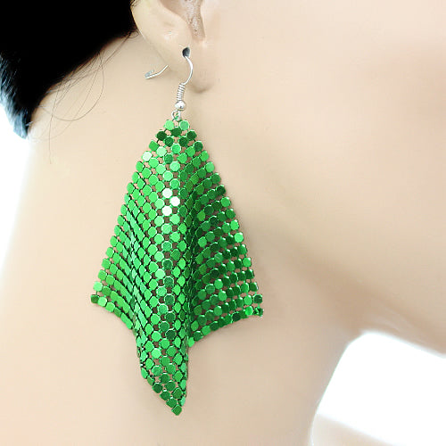 Green Mesh Glitter Dangle Earrings