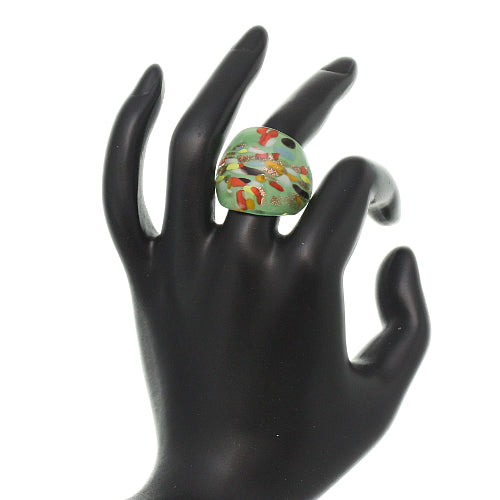 Green MultiColor Specked Glass Murano Ring