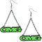 Green OMG Triangle Drop Chain Earrings