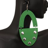 Green Wooden Oval Studded Earrings