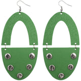 Green Wooden Oval Studded Earrings