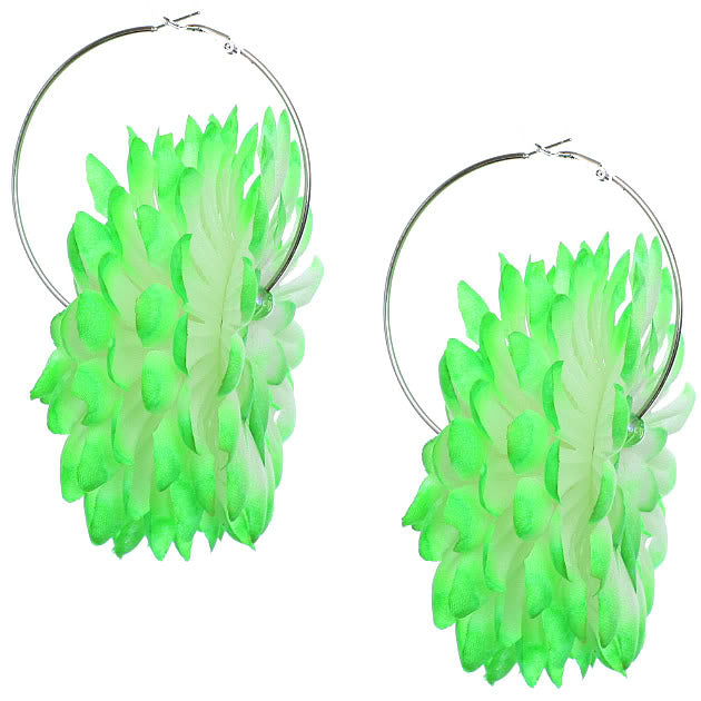 Green Oversized Large Beaded Flower Hoop Earrings