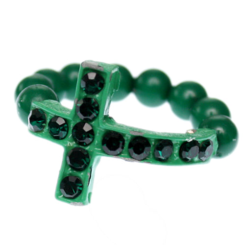 Green Adjustable Rhinestone Mini Cross Ring