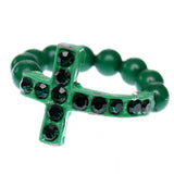 Green Adjustable Rhinestone Mini Cross Ring