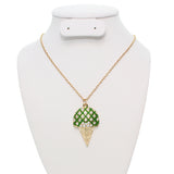 Green Rhinestone Ice Cream Cone Charm Necklace