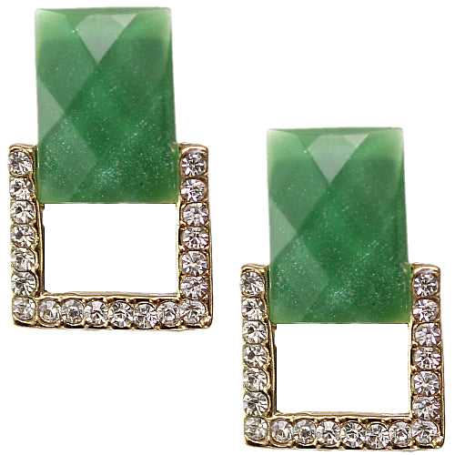 Green Square Gemstone Post Earrings