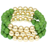 Green Beaded Round Ball Stretch Bracelets