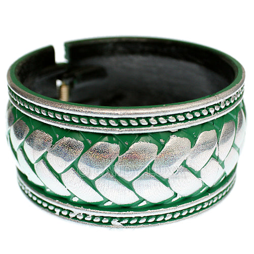 Green Silver Glitter Iridescent Hinged Bracelet