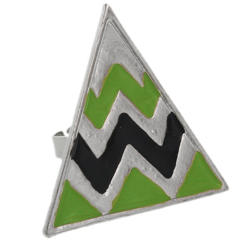 Green Triangle Zigzag Adjustable Ring
