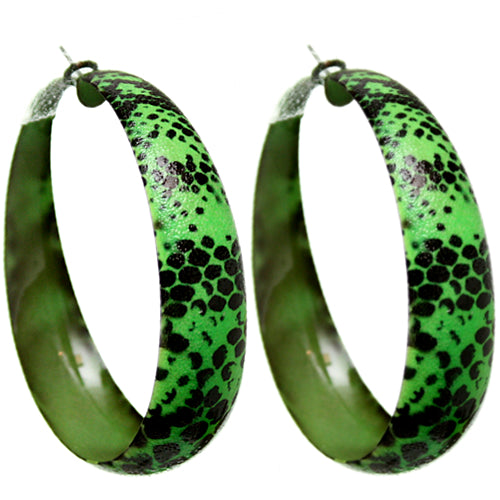 Green Snakeskin Print Hoop Earrings