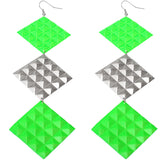 Green Long Studded Cone Triple Dangle Earrings