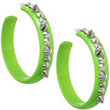 Green Stud Spike Hoop Earrings