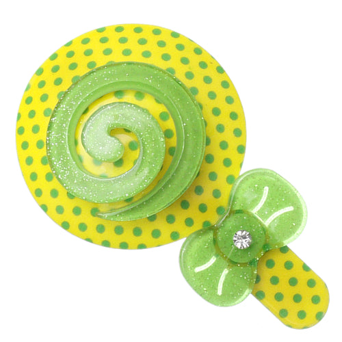 Green Yellow Swirl Polka Dot Comic Hair Clip Bow