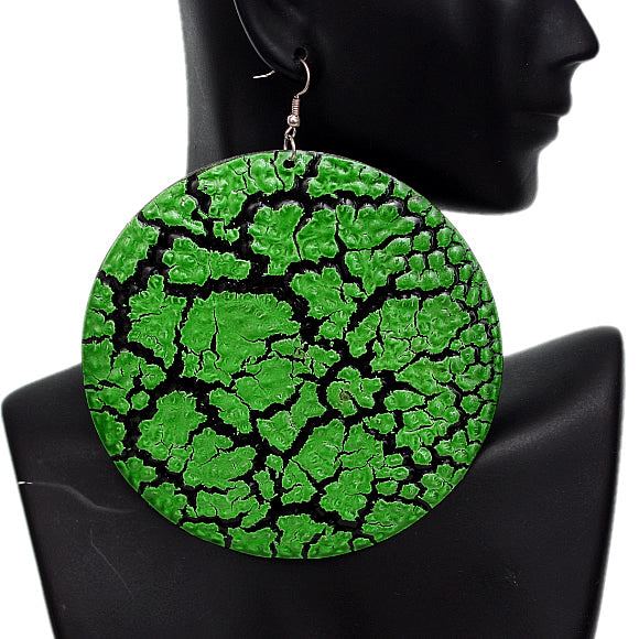 Green Large Cracked Disc Earrings