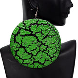 Green Large Cracked Disc Earrings