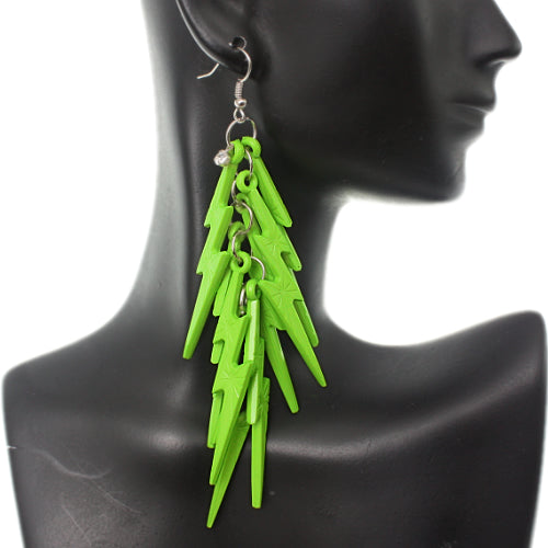 Green Lightning Thunderbolt Dangle Earrings