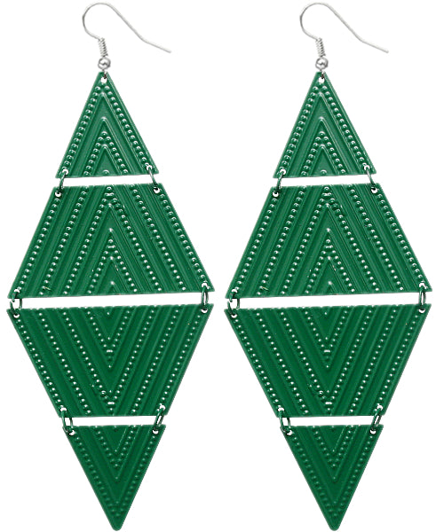 Green Inverted Triangle Link Earrings