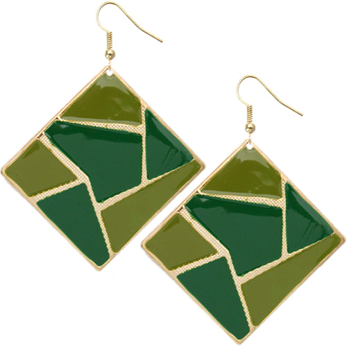 Green Triangular Multi-Shaped Dangle Earrings