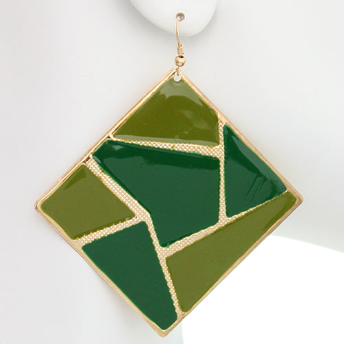 Green Triangular Multi-Shaped Dangle Earrings