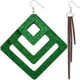 Green Triple Wooden Glitter Earrings