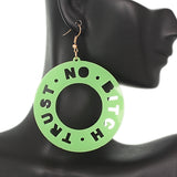 Green Trust No Bitch Round Cutout Letter Earrings