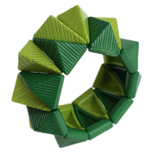 Green Two Tone Triangle Pyramid Stretch Bracelet
