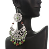 Green Brown Wooden Beaded Filigree Earrings
