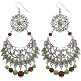 Green Brown Wooden Beaded Filigree Earrings