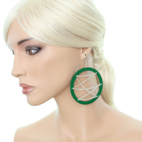 Green Chain Wood Earrings