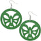 Green Round Large Wooden Butterfly Earrings
