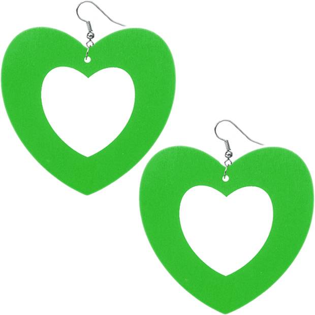 Green Gigantic Big Heart Earrings